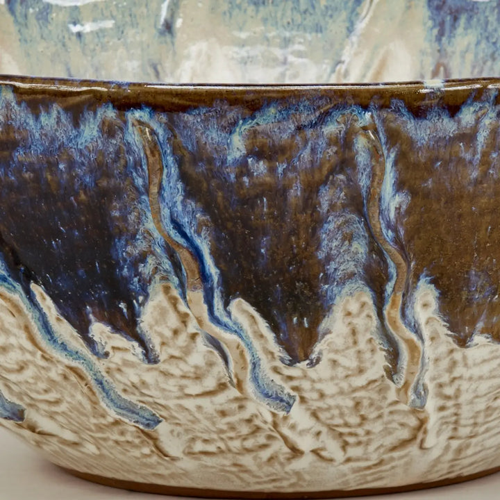 BOWL OYSTER WHITE & INDIGO BLUE