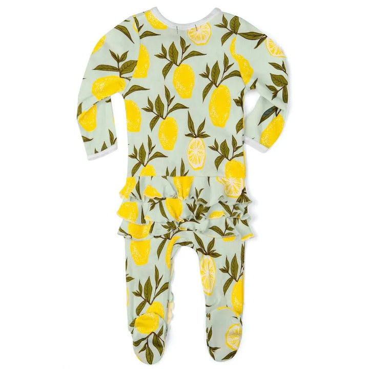 ROMPER RUFFLE ZIP FOOTED LEMON