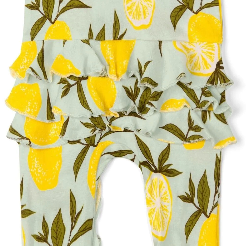 ROMPER RUFFLE ZIP FOOTED LEMON