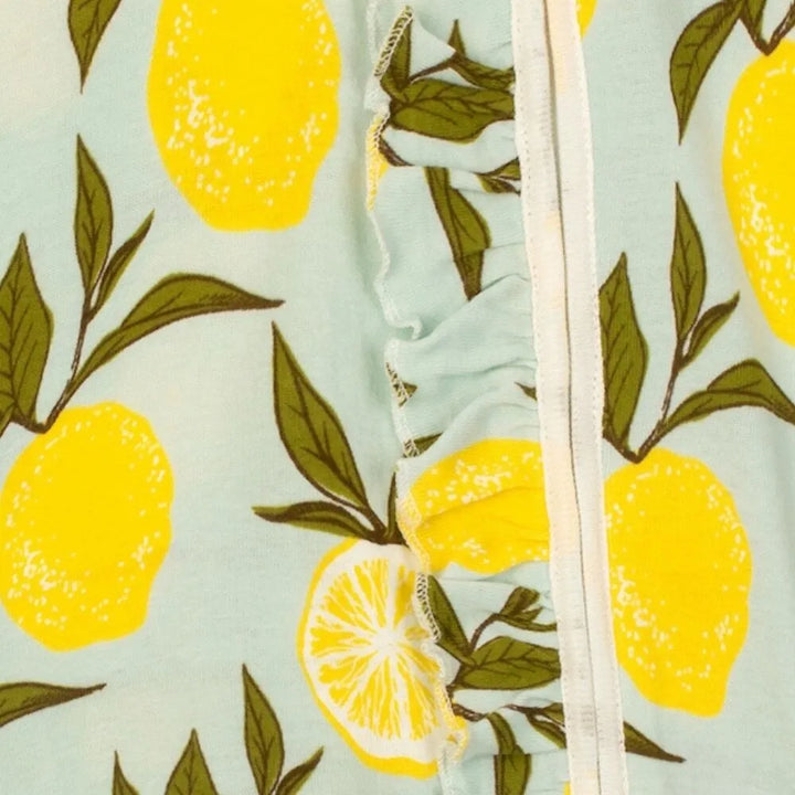 ROMPER RUFFLE ZIP FOOTED LEMON