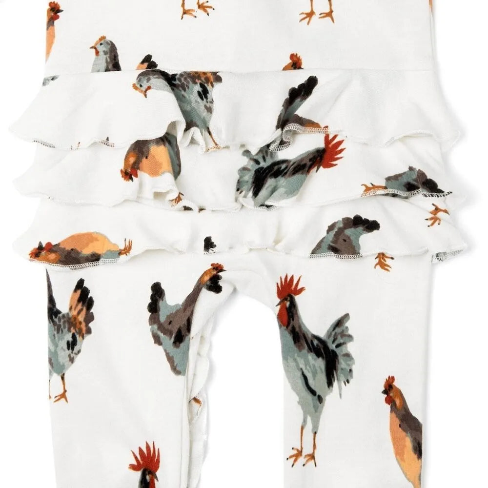 ROMPER RUFFLE ZIP FOOTED CHICKEN