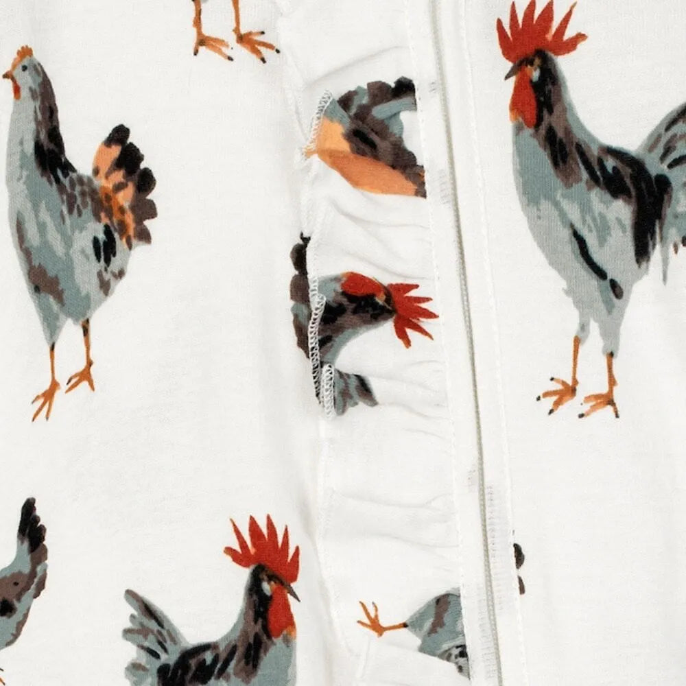 ROMPER RUFFLE ZIP FOOTED CHICKEN