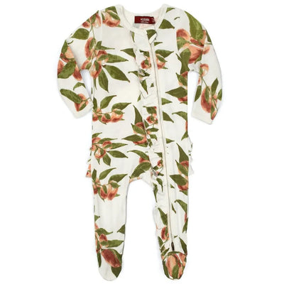 MILKBARN ROMPER RUFFLE ZIPPER FOOTED PEACHES (Available in 2 Sizes)