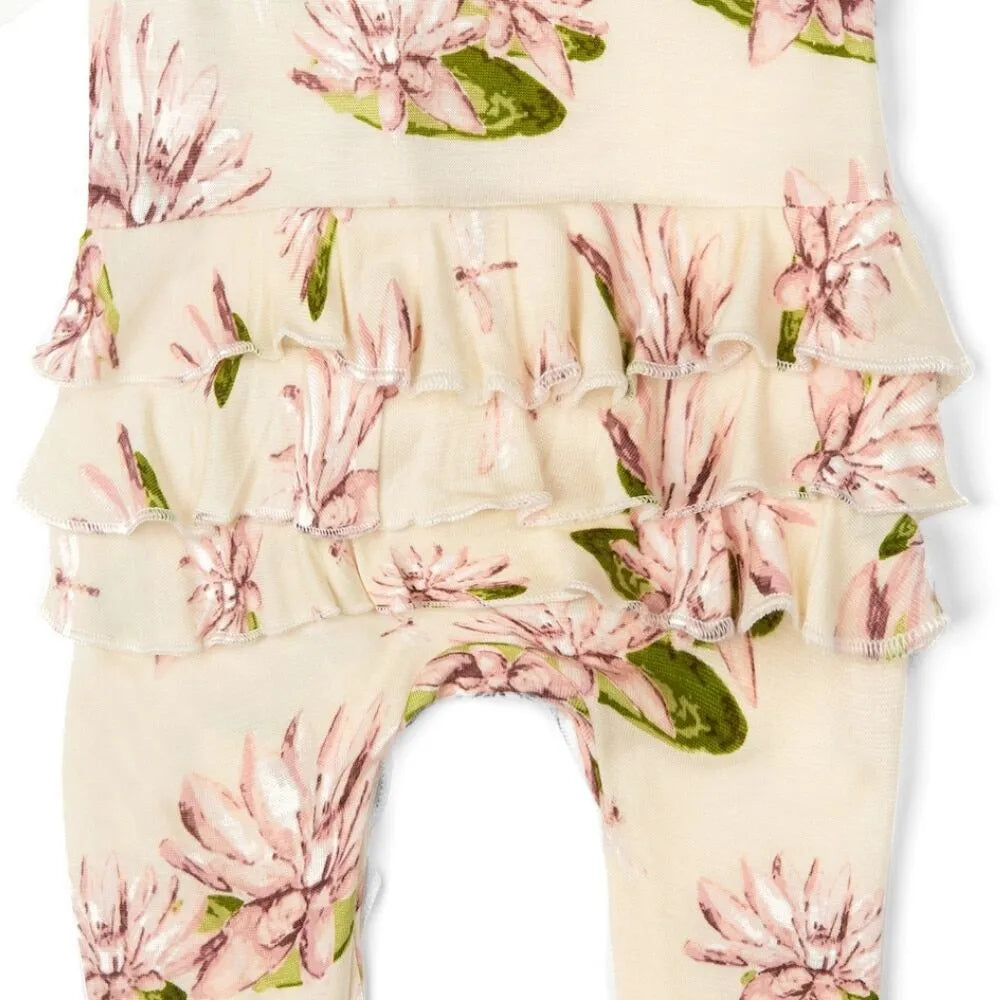 ROMPER RUFFLE ZIP FOOTED WATER LILY