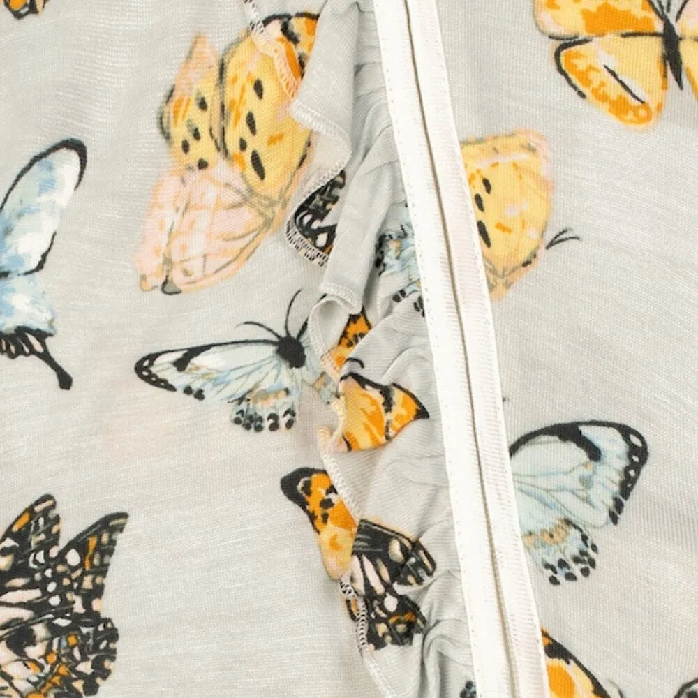 ROMPER RUFFLE ZIP FOOTED BUTTERFLY