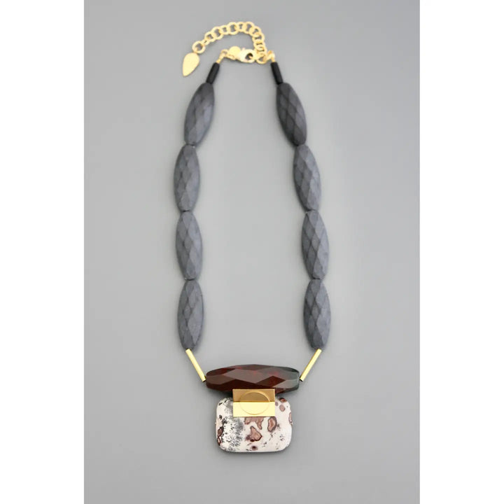 NECKLACE GEOMETRIC JASPER & ACRYLIC