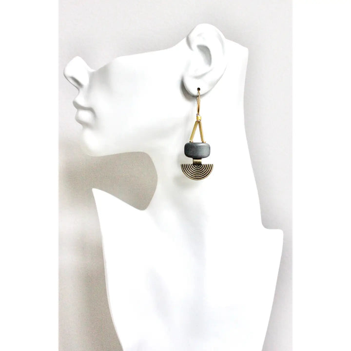 EARRINGS HOOP ARTDECO HEMATITE
