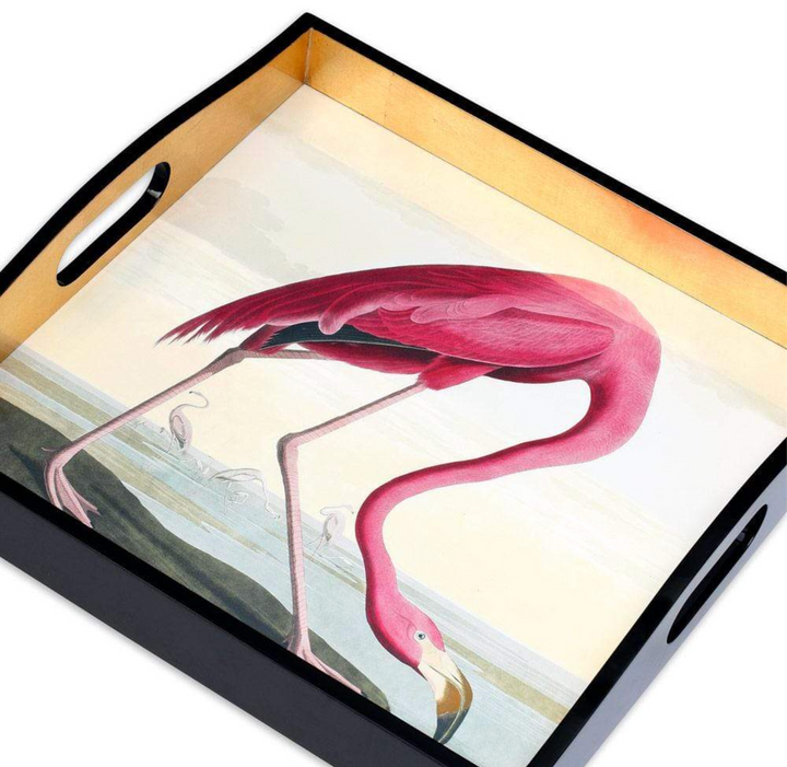 TRAY AUDUBON FLAMINGO LACQUER SQUARE #74318