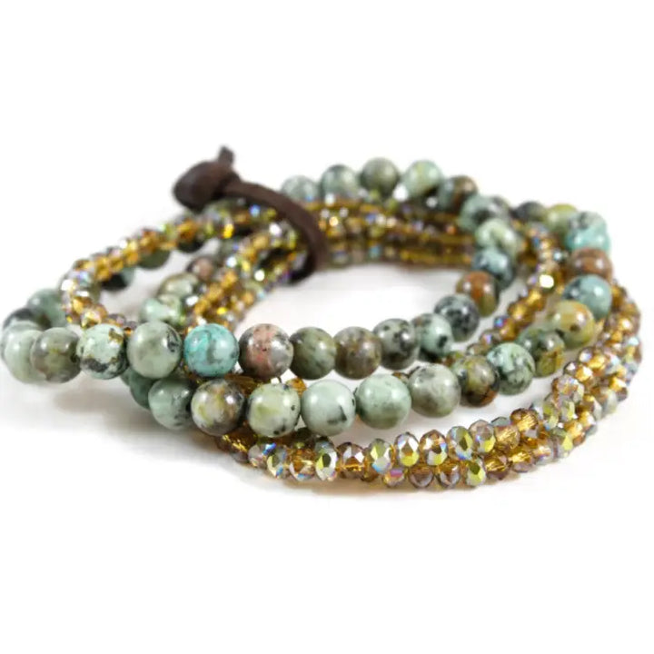 BRACELET AFRICAN TURQUOISE AND CRYSTAL