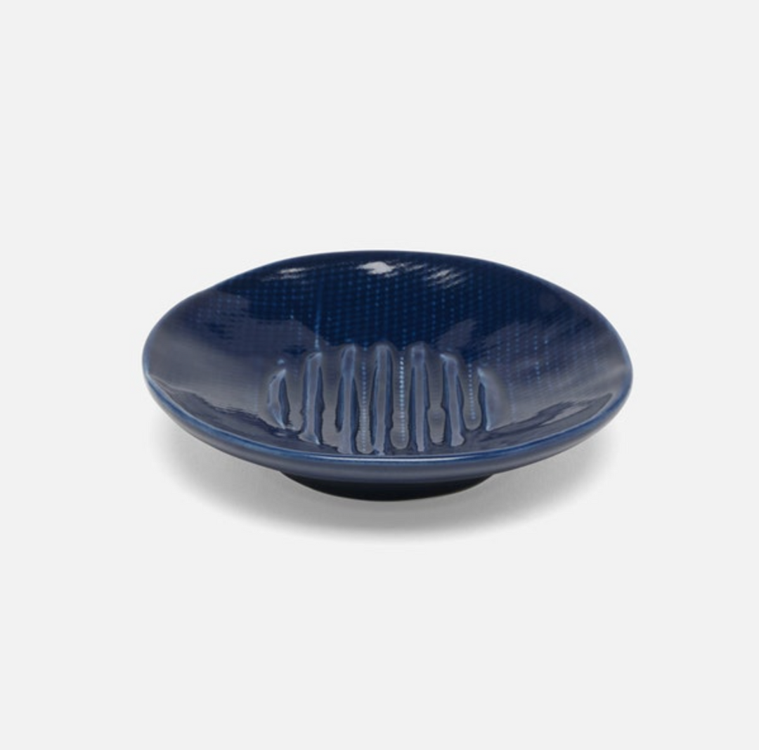 BATH COLLECTION NAVY BURLAP CERAMIC