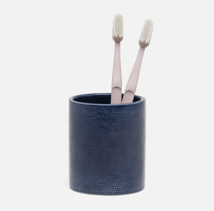 BATH COLLECTION NAVY BURLAP CERAMIC