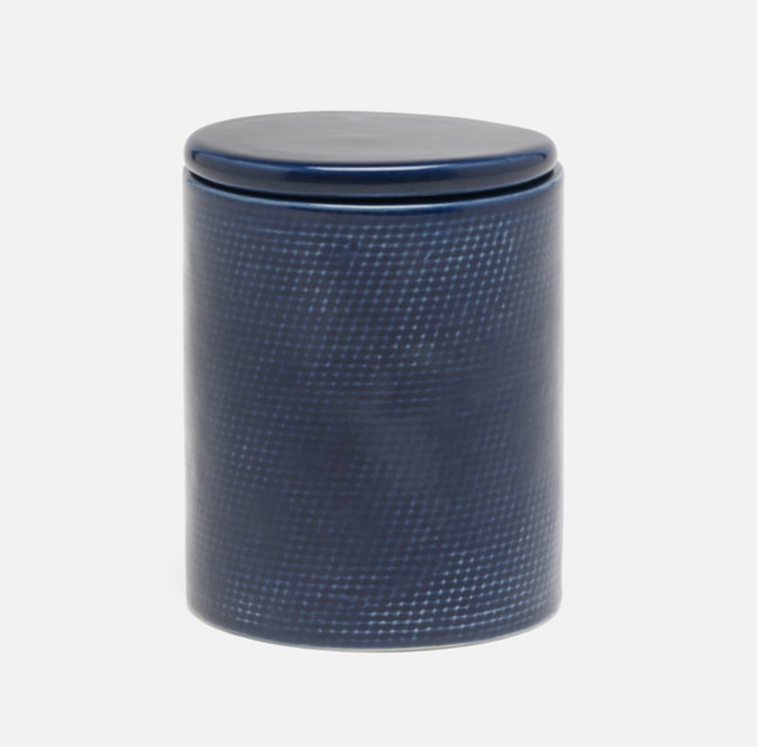 BATH COLLECTION NAVY BURLAP CERAMIC