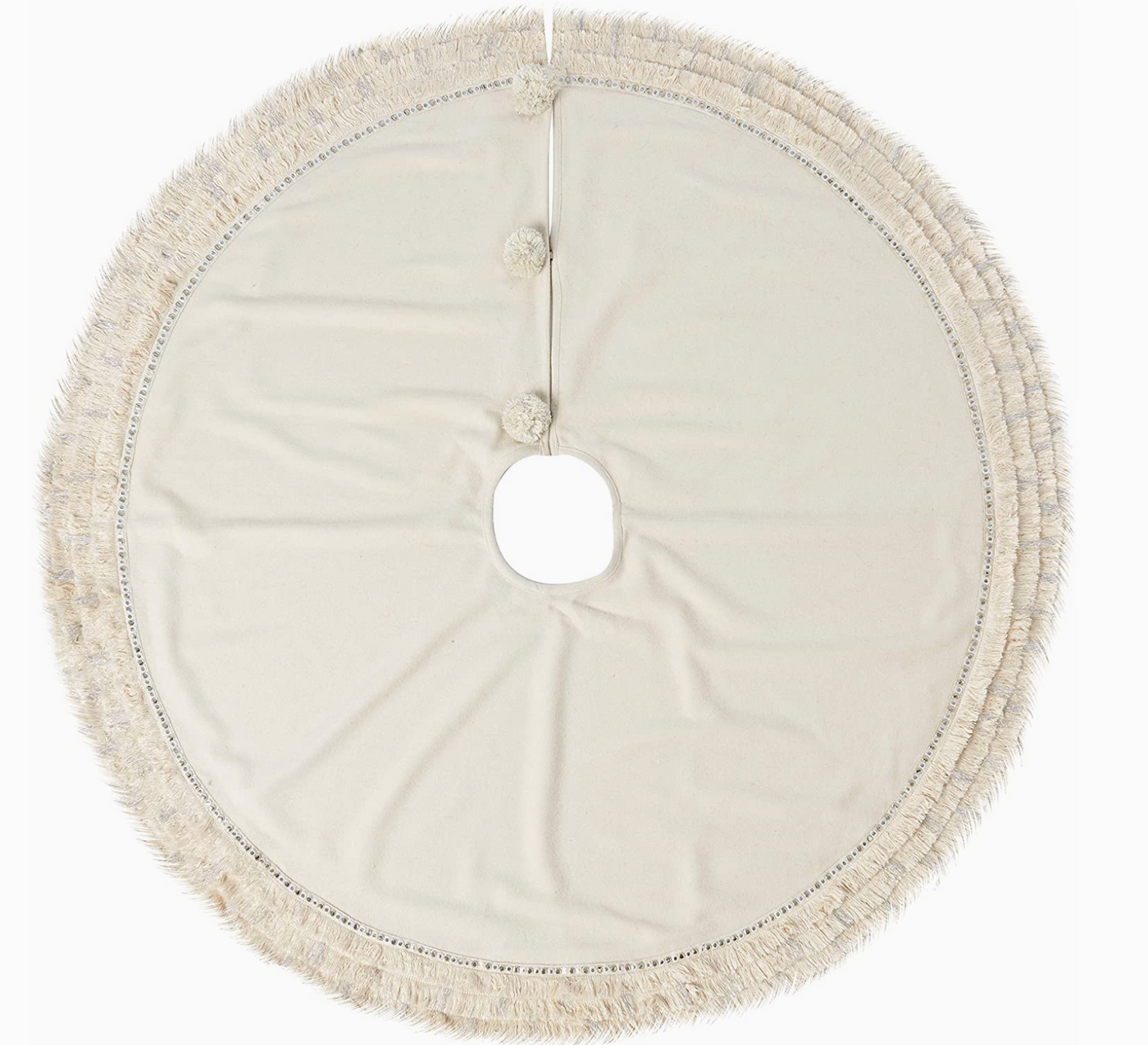 TREE SKIRT CHRISTMAS CREAM WITH SILVER/CREAM FRINGE