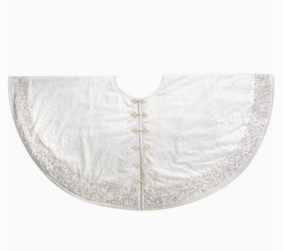 TREE SKIRT CHRISTMAS WHITE WITH SEQUINS