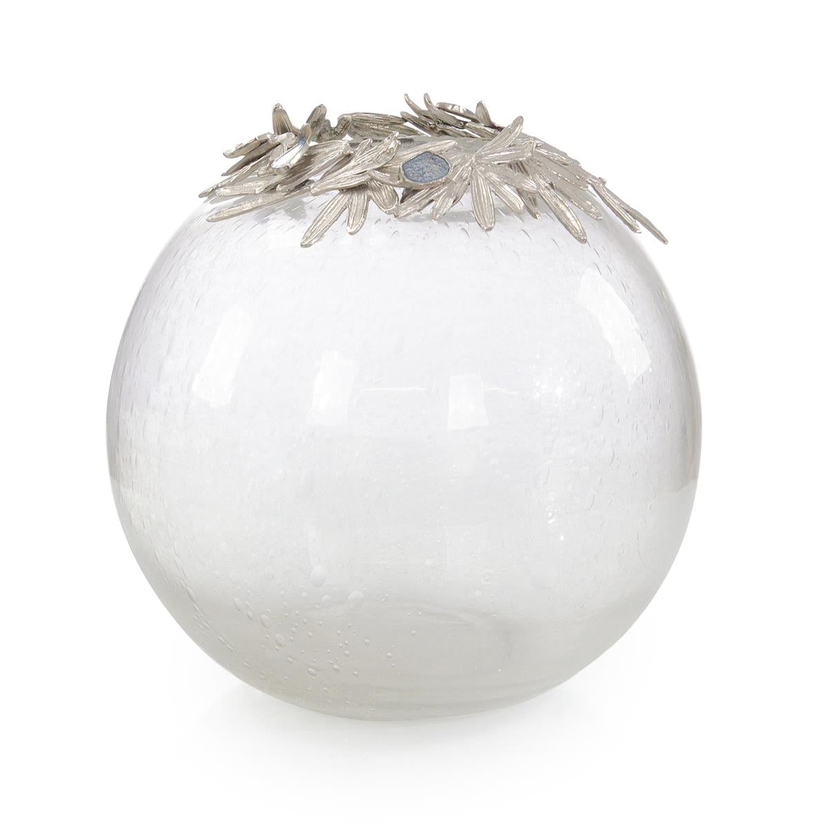 VASE GLASS WITH SILVER LEAVES