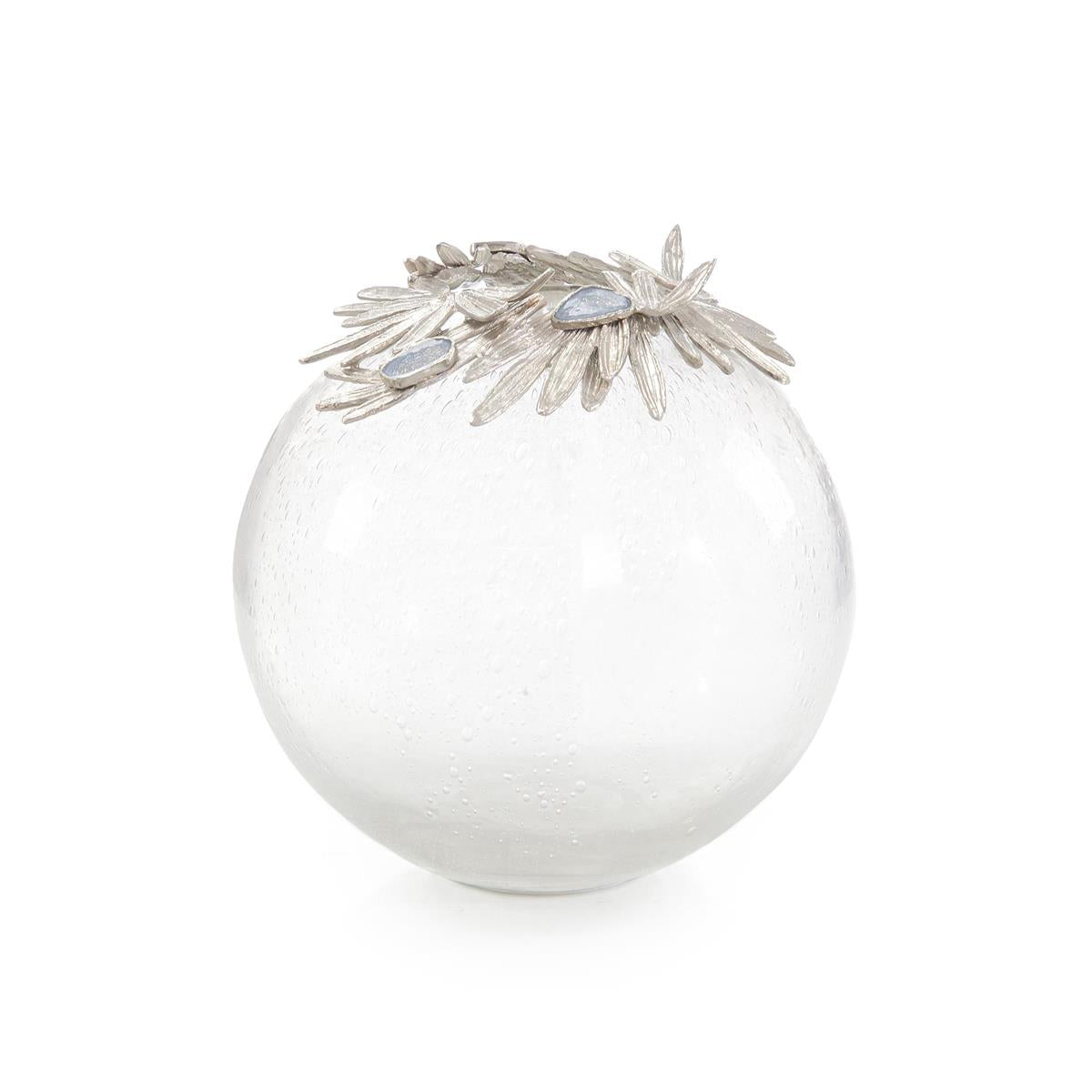 VASE GLASS WITH SILVER LEAVES