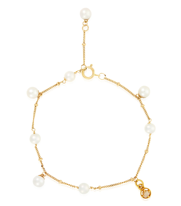 MABEL CHONG BRACELET 14KT DANGLE PEARLS & DIAMONDS