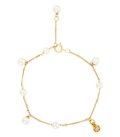 MABEL CHONG BRACELET 14KT DANGLE PEARLS & DIAMONDS