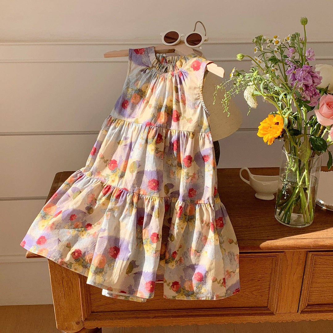 DRESS SLEEVELESS OIL-PAINTING FLOWERS
