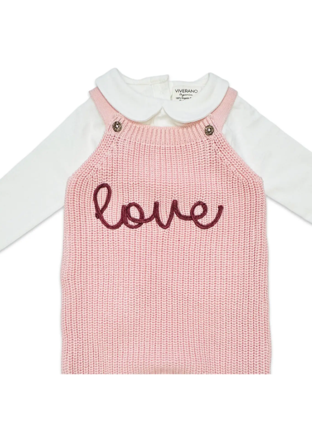 S/2 OVERALL SWEATER LOVE BLUSH PINK