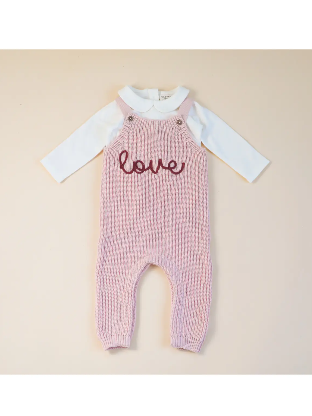 S/2 OVERALL SWEATER LOVE BLUSH PINK
