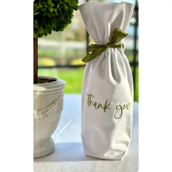 WINE BAG "THANK YOU" VELVET/GREEN