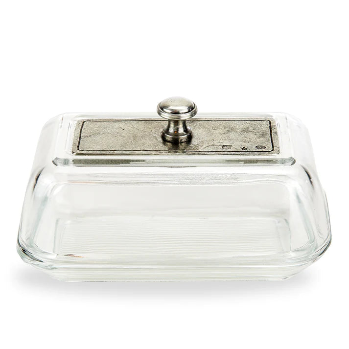 BUTTER DISH VINTAGE GLASS COVERED