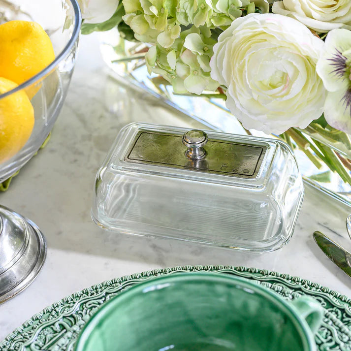 BUTTER DISH VINTAGE GLASS COVERED