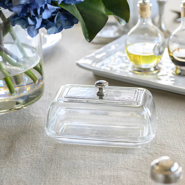 BUTTER DISH VINTAGE GLASS COVERED