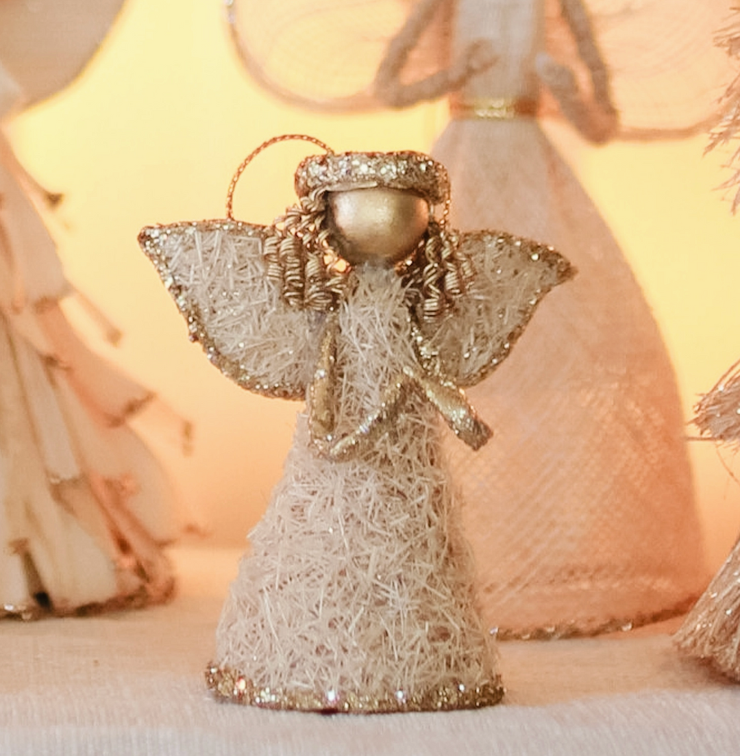 ORNAMENT ANGEL MINI ABACA  GLITTERED