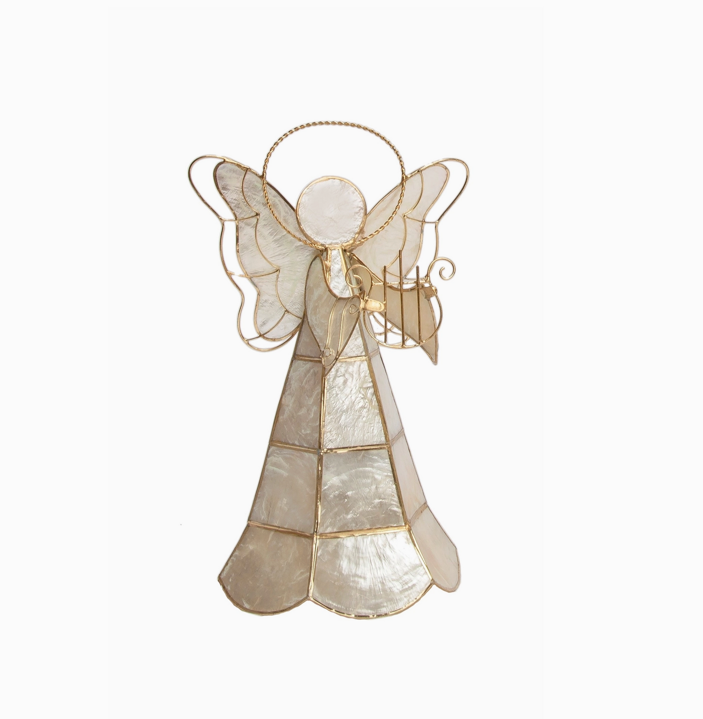 ORNAMENT ANGEL WITH PANED DRESS NATURAL