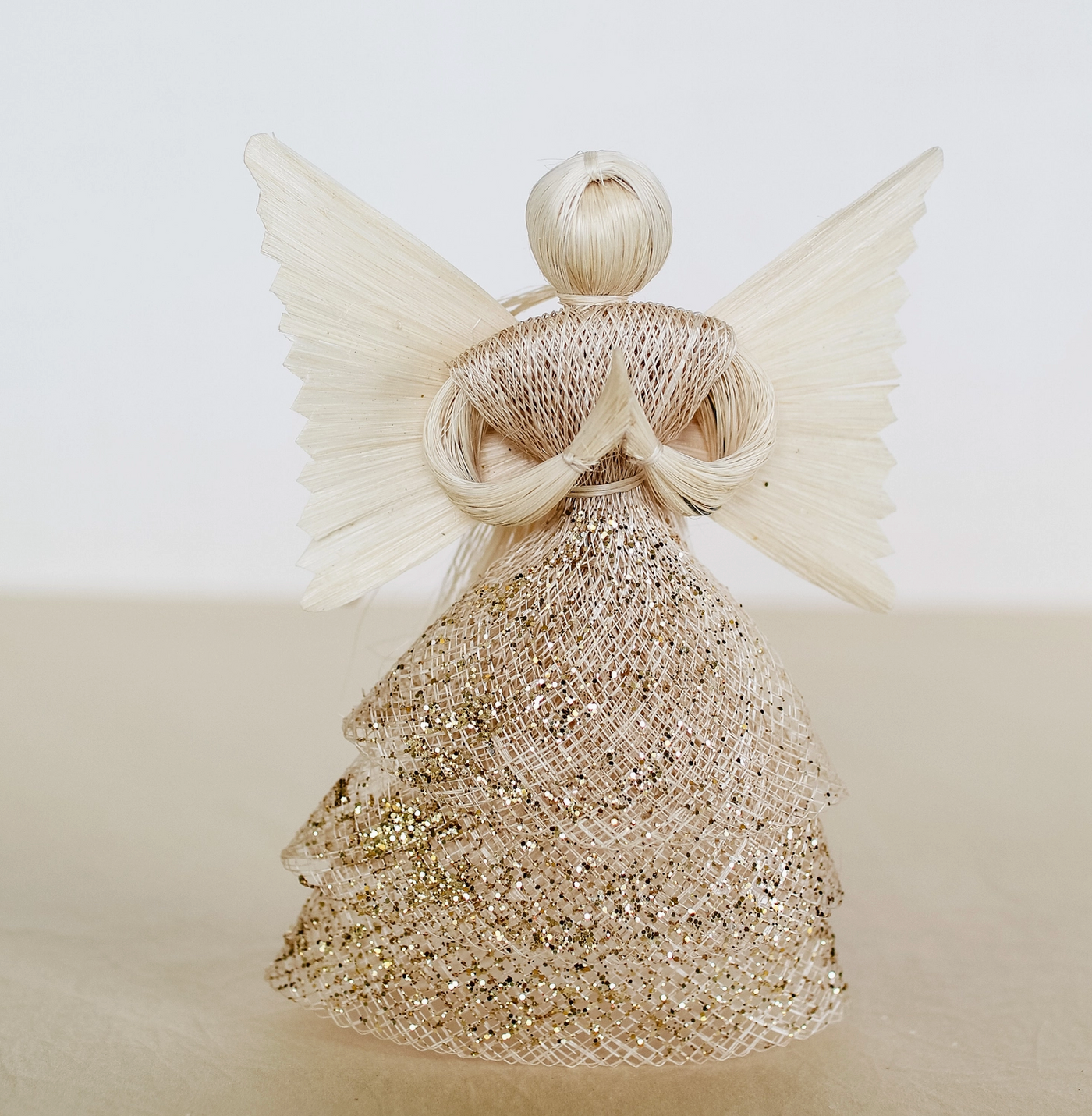 ORNAMENT ANGEL WITH LAYERED DRESS NATURAL & GOLD