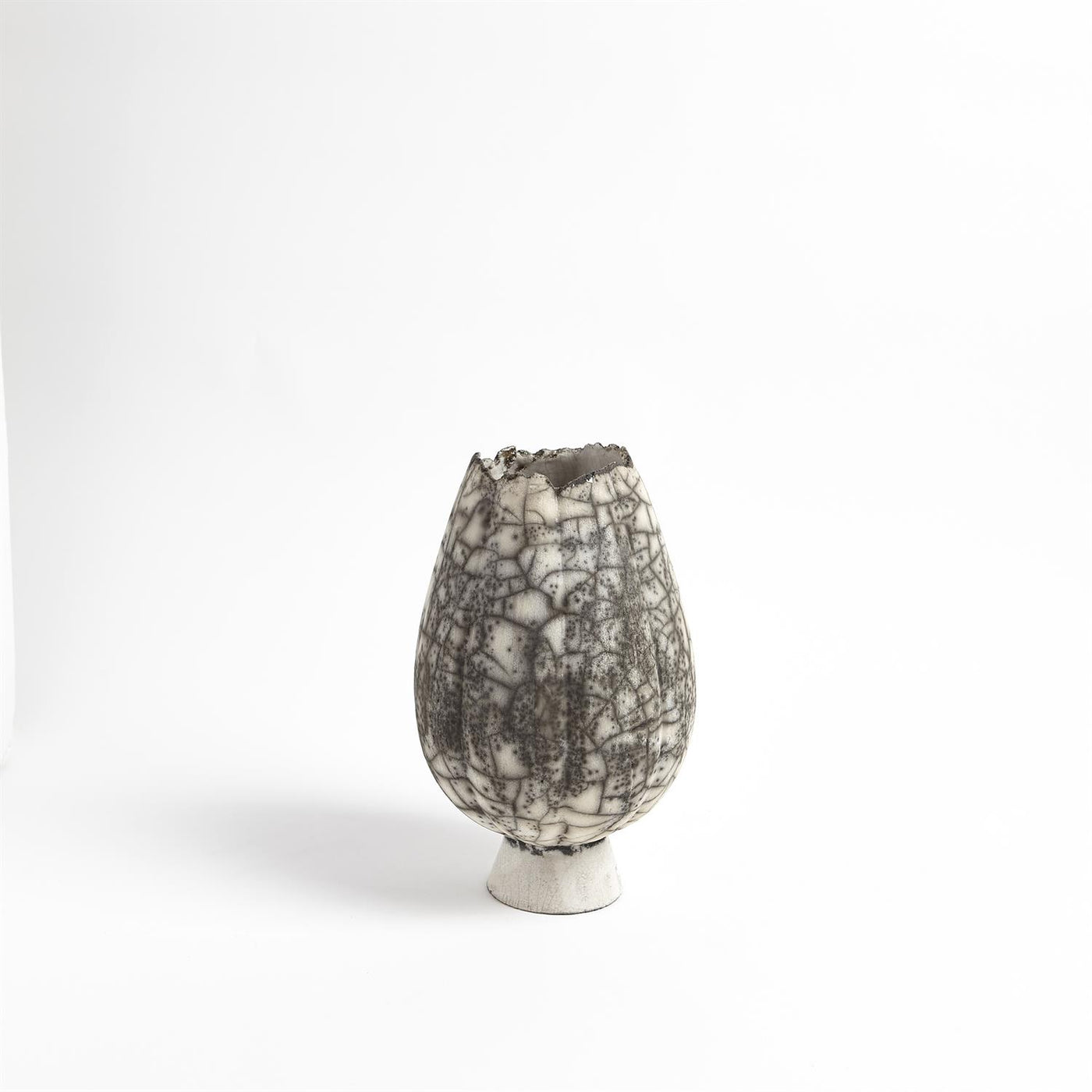 VASE FOOTED BLACK CRACKLED