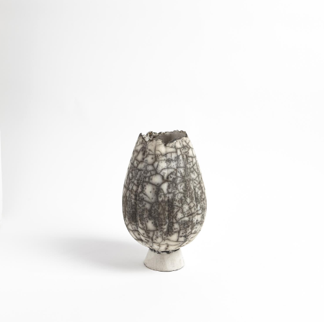 VASE FOOTED BLACK CRACKLED  (Available in 2 Sizes)