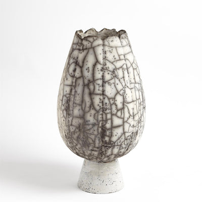 VASE FOOTED BLACK CRACKLED