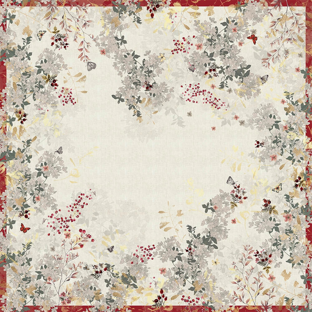 TABLECLOTH VINTAGE FLOWERS CRANBERRY