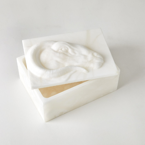 BOX CARVED ALABASTER WHITE