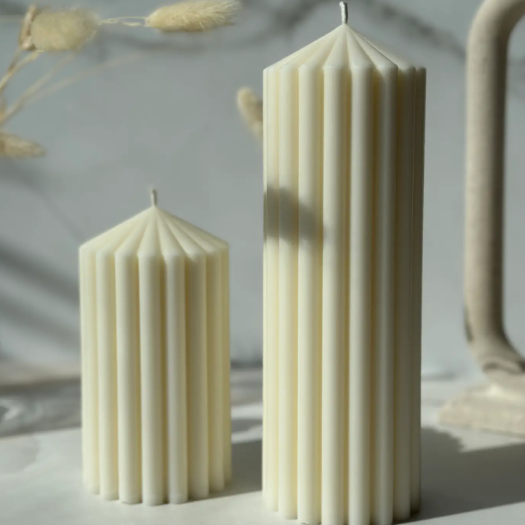 SM CANDLE RIBBED CREAM #76169