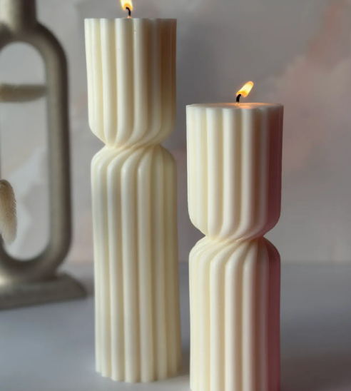 SM CANDLE THIN RIB COLUMN CREAM #76177