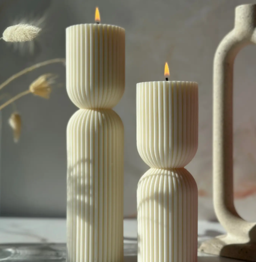 SM CANDLE THICK RIB COLUMN CREAM #76178
