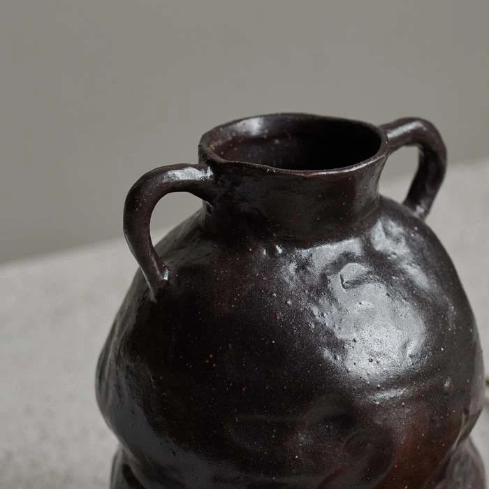 VASE ORGANIC SHAPE INKY FINISH WITH HANDLES #76374