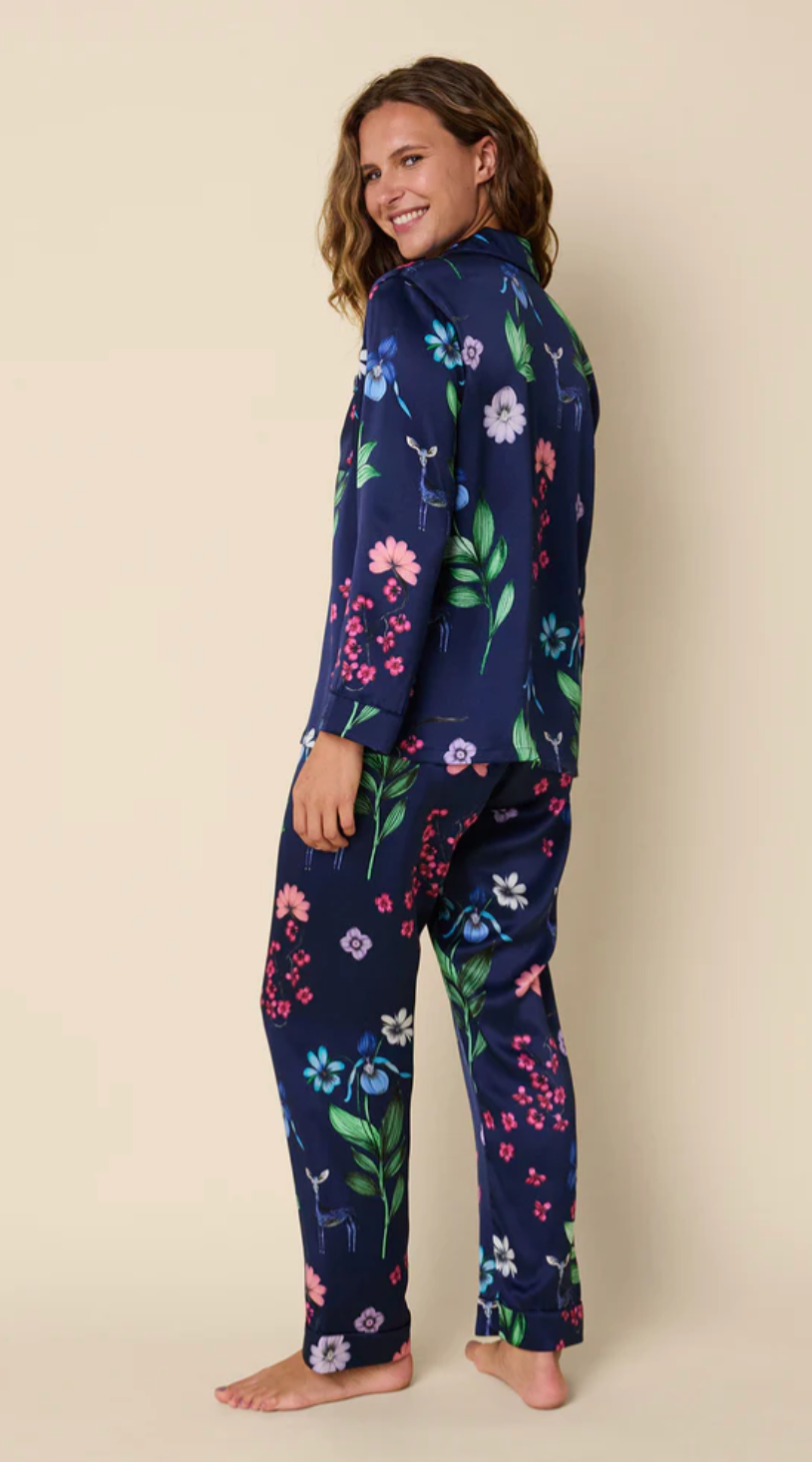 PAJAMA SET LONG DEERLY BLUE FLORAL SILK