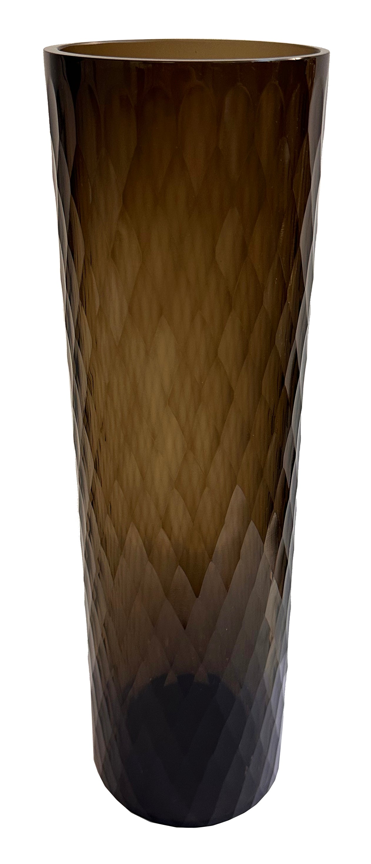 VASE HONEYCOMB CUT CYLINDER DARK SMOKE 16.9"H