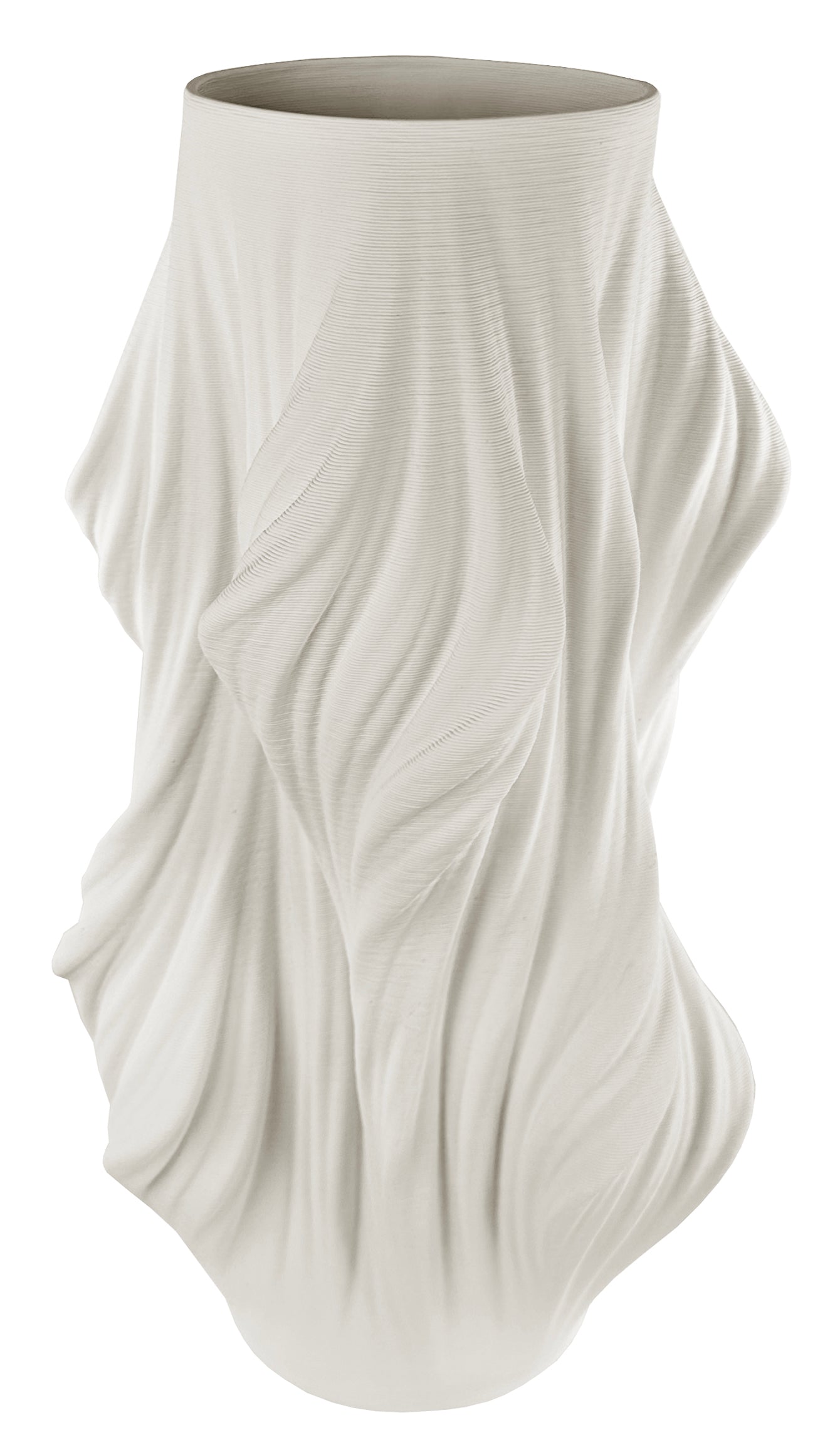 VASE DRAPED WHITE CERAMIC 17.7"H