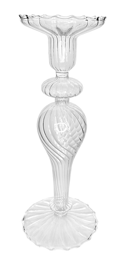 CANDLE HOLDER CLEAR LINED GLASS (Available in 2 Sizes)