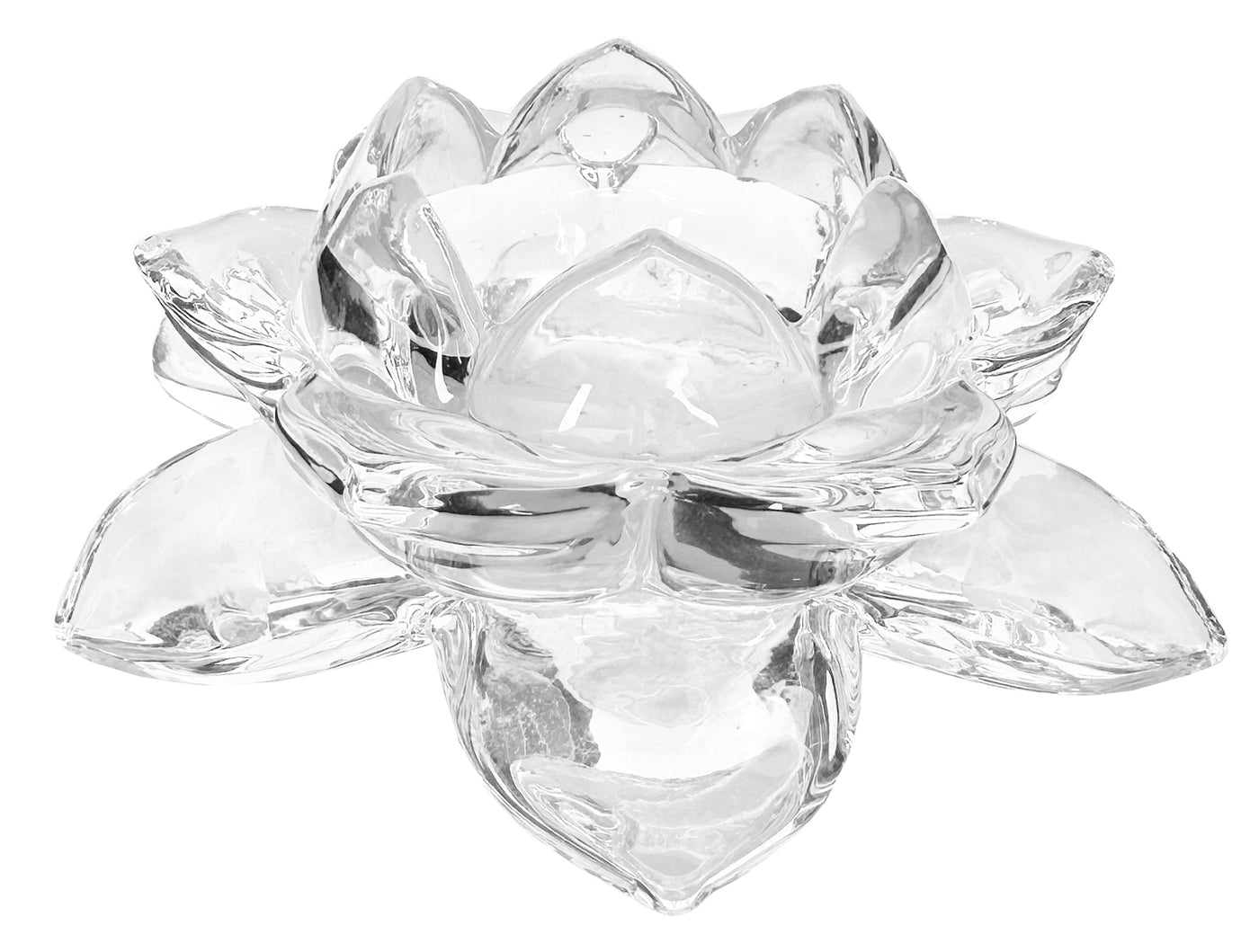 T-LIGHT HOLDER LOTUS CLEAR GLASS