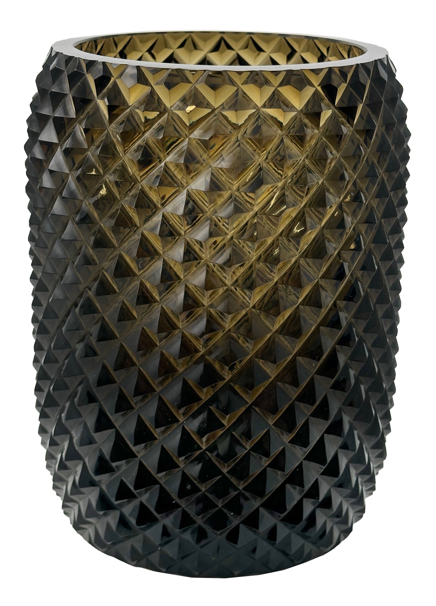 VASE DIAMOND CUT DARK SMOKE 8.5"H