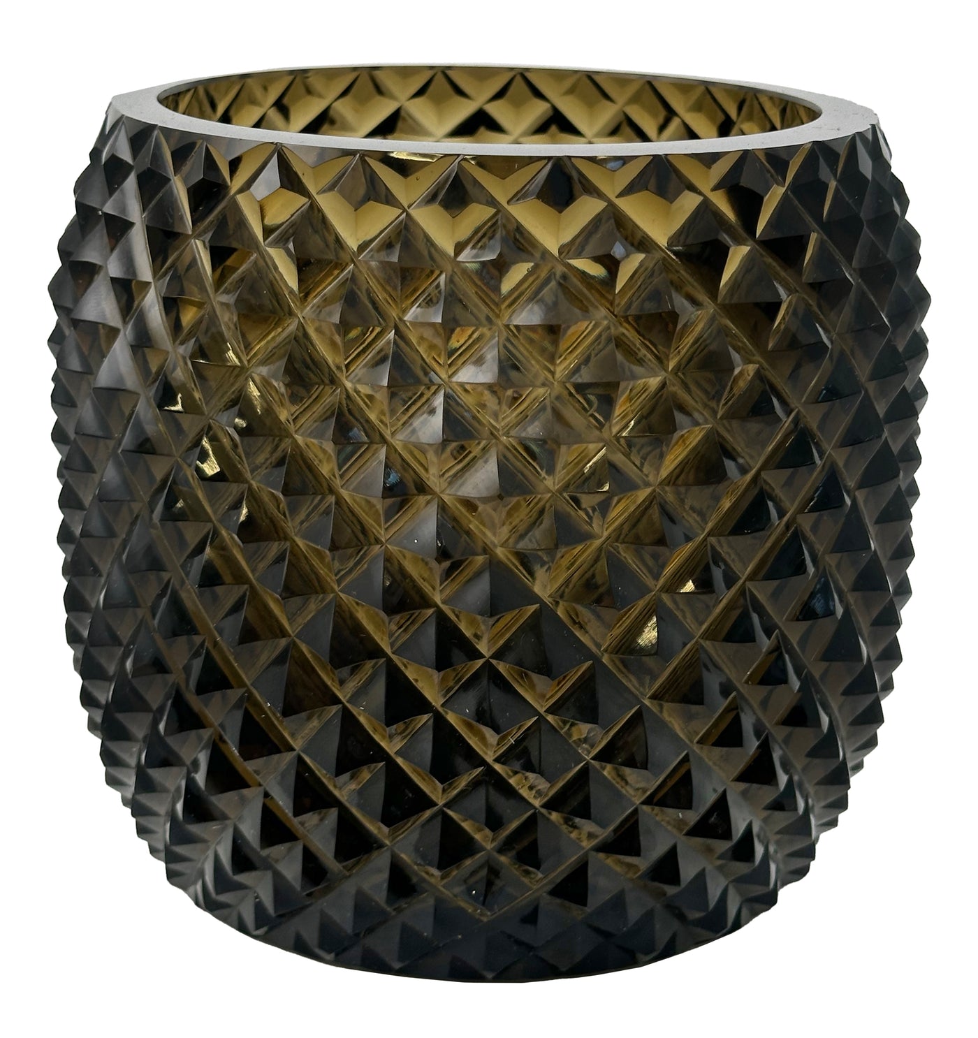 VASE DIAMOND CUT DARK SMOKE 5.7"H