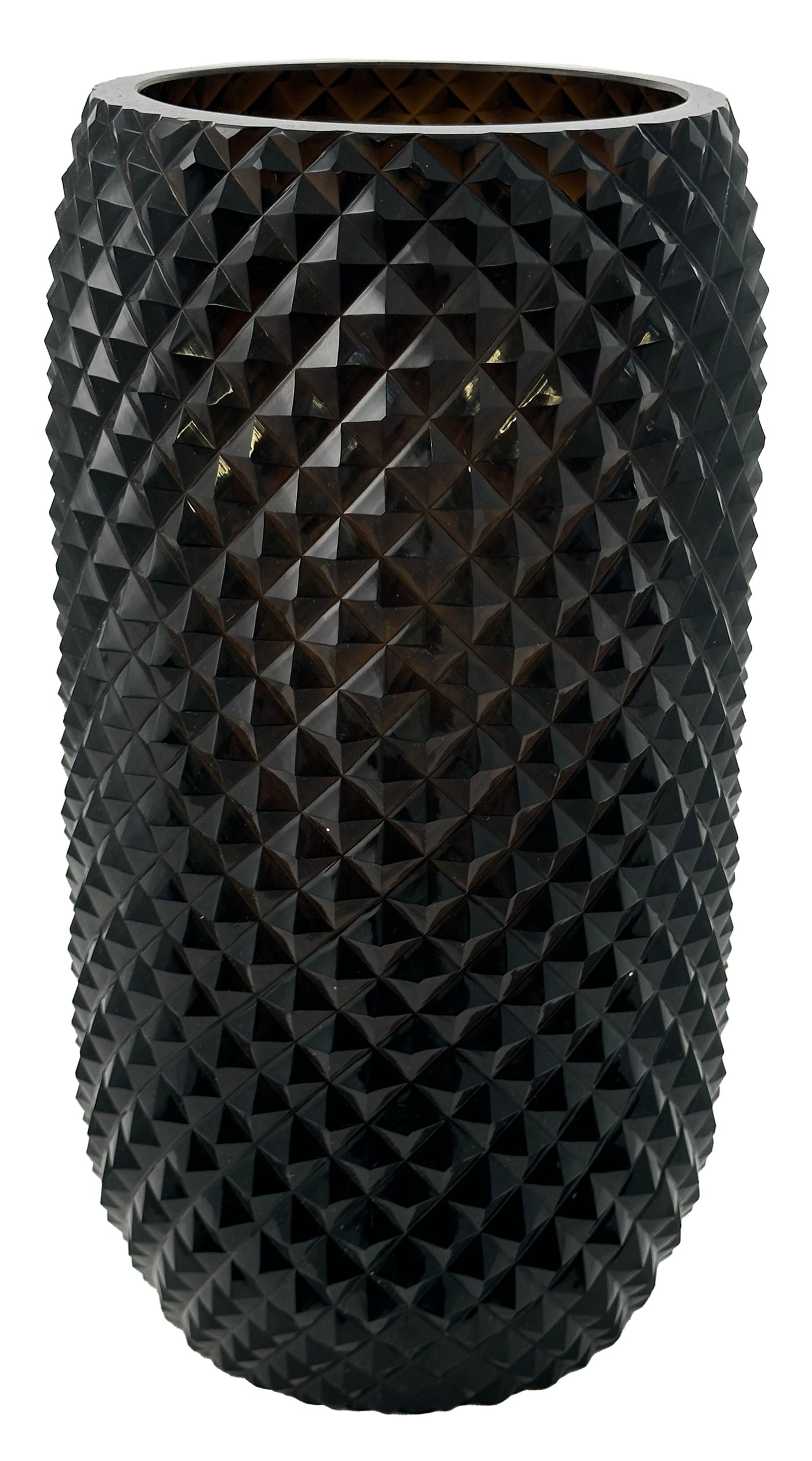 VASE DIAMOND CUT DARK SMOKE 11.6"H