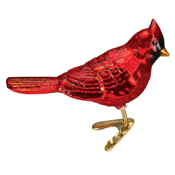 ORNAMENT SHINY RED NORTHERN CARDINAL